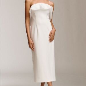 BHLDN Strapless Chiffon Ruffle Slim Midi Dress